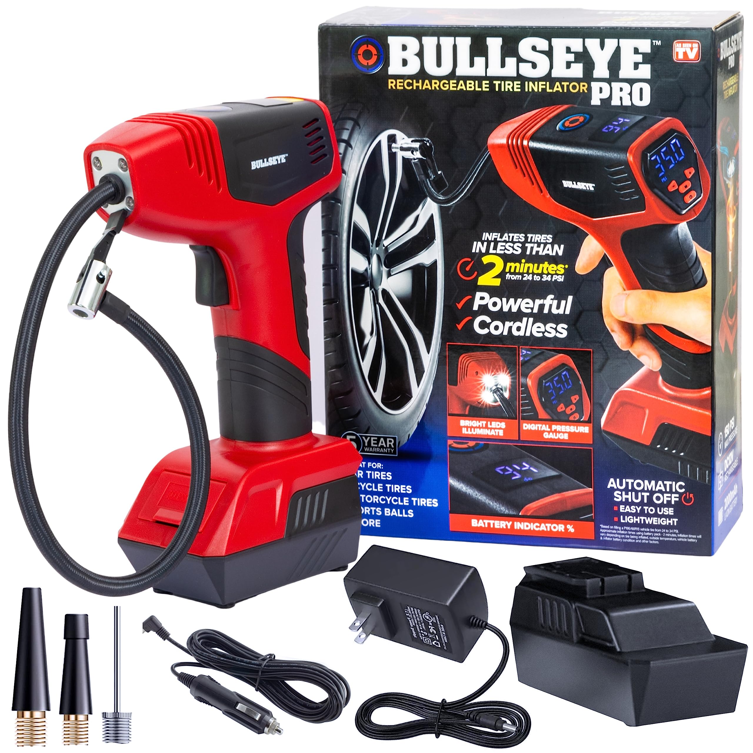 Bullseye Pro Tire Inflator Portable Air Compressor, Car Tire Inflator Portable, 