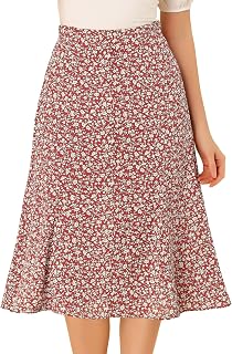 Allegra K Women's Floral Midi Skirt Elastic Waist A-Line Casual Print Skirt