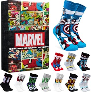 Get Trend Marvel Socks Advent Calendar 2026 for Men & Teens, 24 Pairs | UK Size 7-11 Breathable Casual & Sports Soft Knit Trainer Socks, Christmas Countdown, Mens Xmas Gifts