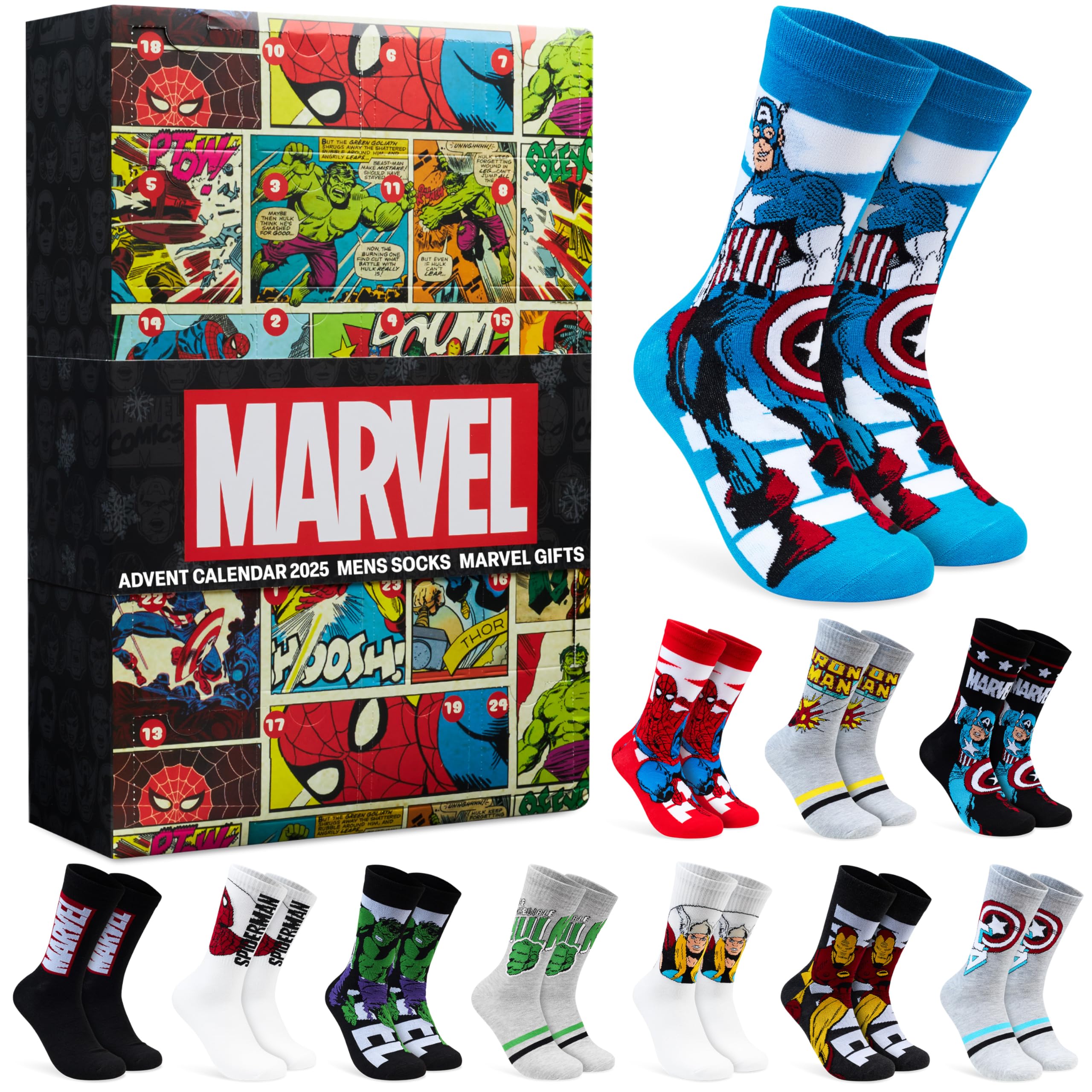 Get Trend Marvel Socks Advent Calendar 2026 for Men & Teens, 24 Pairs | UK Size 