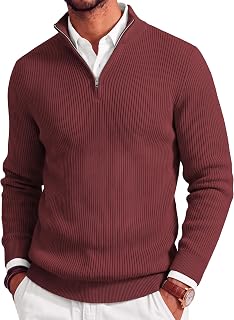 COOFANDY Men's Quarter Zip Sweater Casual Slim Fit Mock Neck Pullover