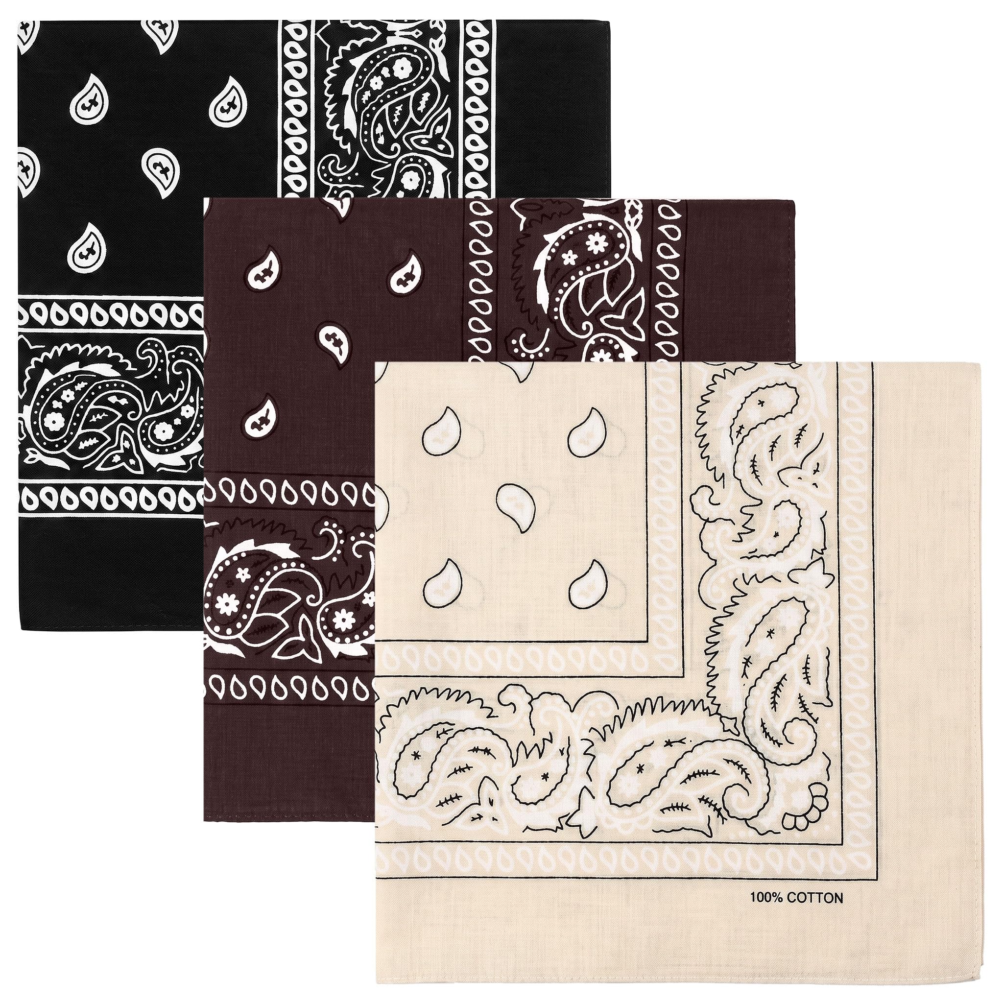 KU 3 Pack 100% Cotton Bandanas - Unisex Head Scarf Paisley Bandana for Men Women