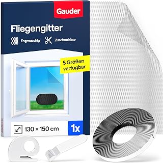 GAUDER Fly Screen Window, Insect Protection No Drilling (130 x 150 cm) | Insect protection for windows, window grille made of polyester with strap, mosquito net, fly net, mosquito net window, black