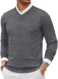 COOFANDY Mens Casual V Neck Sweater Knit Slim Fit Long Sleeve Pullover Top