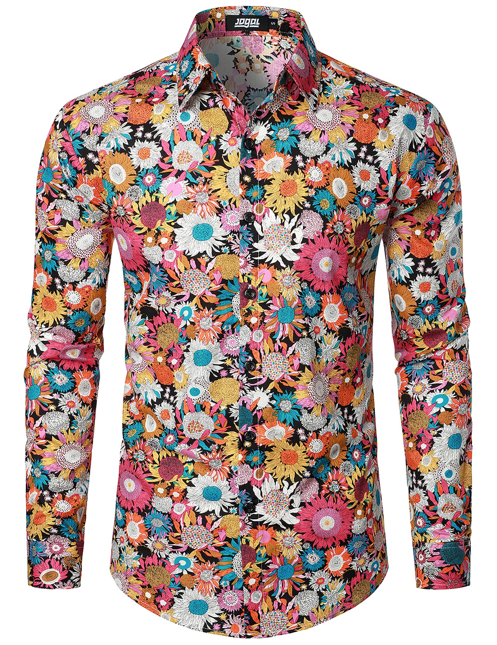 JOGAL Mens 70s Disco Floral Dress Shirt Long Sleeve Button Down Shirts