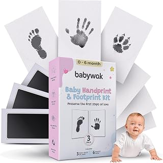 Baby Hand and Footprint Kit – Inkless Ink Pad for Newborn, Baby Shower Gift | No Ink Touches Baby's Skin – 3 Ink Pads + 6 Cards, Handprint Kit & Foot Prints, New Baby Gift for Boy or Girl, New Mum