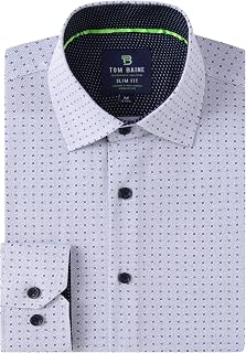 Tom Baine Men's Slim Fit Performance Dress Shirts 4-Way Stretch, Wrinkle Free, Long Sleeve Geometric Down Shirt for Men