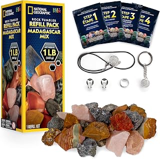 NATIONAL GEOGRAPHIC Rock Tumbler Refill Kit – 1 Lb. Madagascar Rocks for Tumbling with Rose Quartz, Red Jasper, Indigo Gabbro & More - Tumbler Supplies, Rock Polishing Grit and Jewelry Accessories