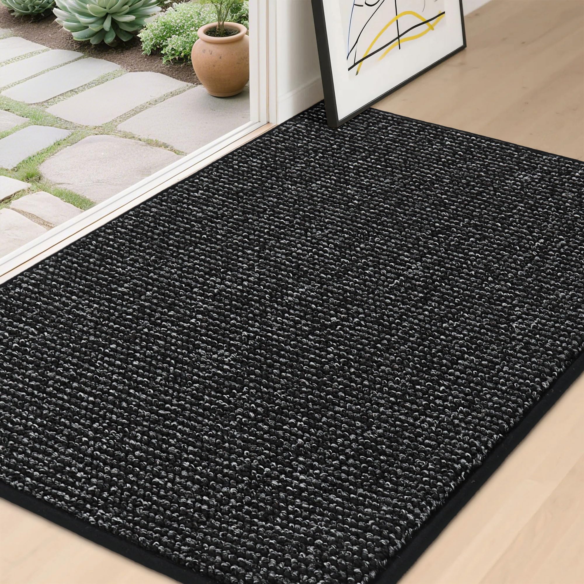 BEQHAUSE Dirt Trapper Door Mat Indoor Entrance 32" x 48", Black