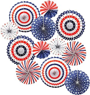 Mandala Crafts Patriotic Red White and Blue Decoration American Flag Paper Fan Set for 4th of July, Independence Day, USA Holiday, Election, Political Party
