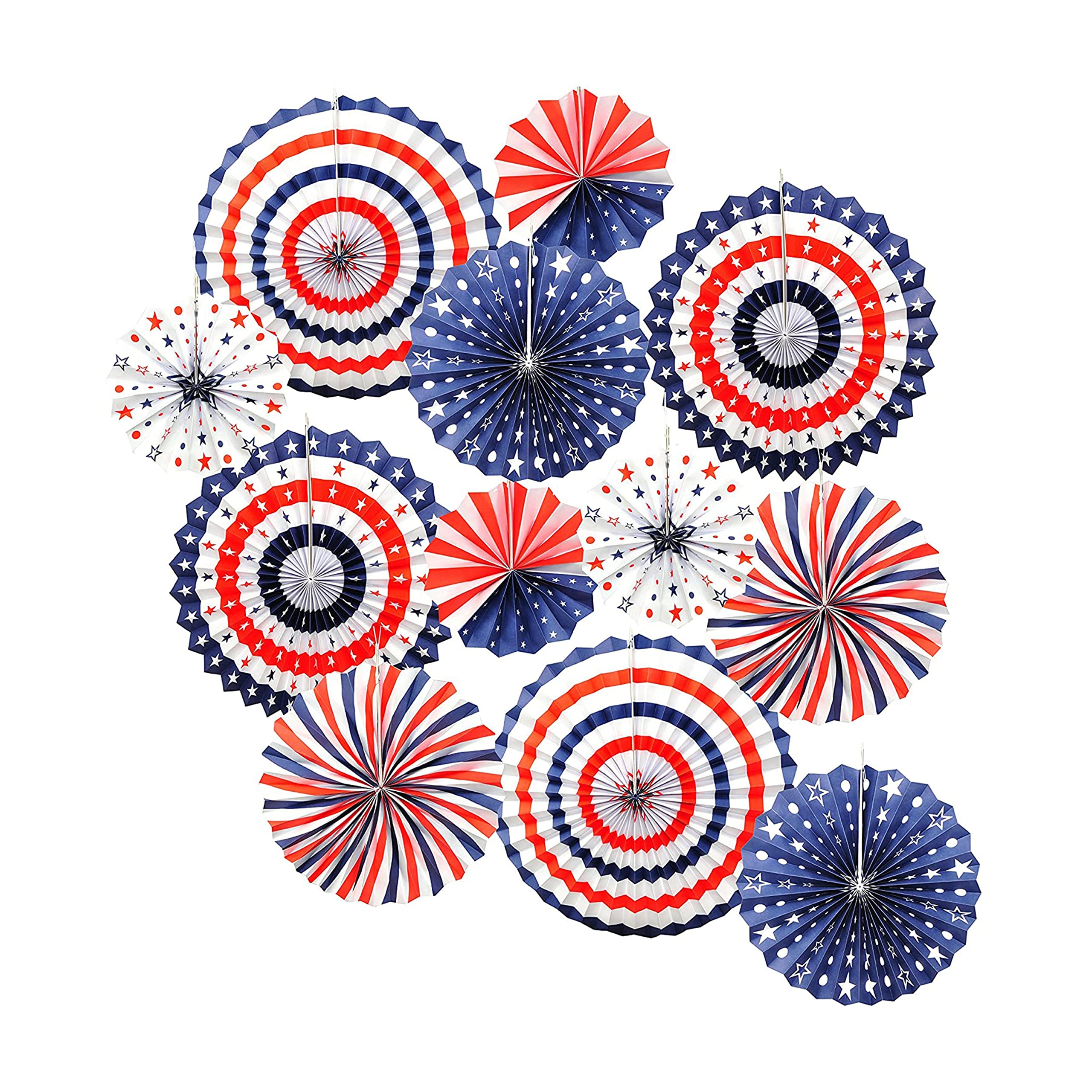 Mandala Crafts Patriotic Red White and Blue Decoration American Flag Paper Fan S