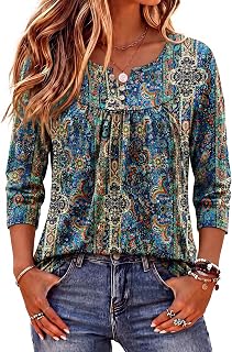 Zeagoo 3/4 manica donna top elegante casual 2026 scollo a V t-shirt camicette floreale estate lavoro di base tees