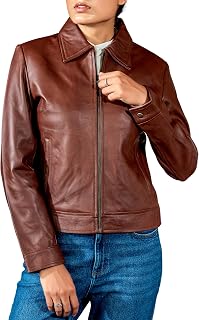 Jild Polo Collar Womens Leather Jacket - Old School Classic Everyday Wear Premium Lambskin Leather Jacket Women