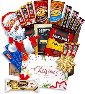 Unique Christmas Gifts for Men Stocking stuffers filled with meat - Mens Gift Ideas for Christmas Presents - Beef Jerky Gift Basket Snack Boxes for adults - Men Gift Ideas, Gifts for Dad, Boyfriend, Brother - Cadeau Homme, Cool Mens present, Snacks for Adults, Cadeau Noel Pour Homme