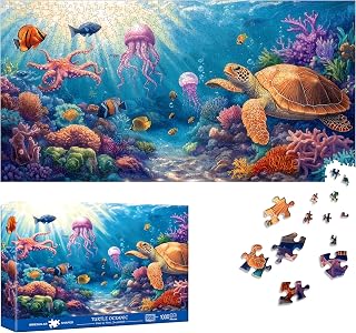 Reofrey Puzzles for Adults 1000 Pieces - Turtle Oceanic, Special Shape Jigsaw Puzzles, Challenging Impossible Puzzle, Fun Family Game & Unique Home Decor Gift (16x31 Inch / 41x80cm)