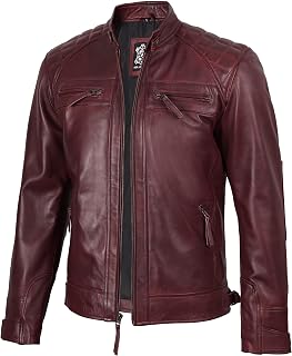 fjackets Mens Leather Jacket Moto Style Real Lambskin Leather Jacket, Quilted Cafe Racer Classic Zip Up Biker Jacket for Mens