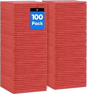 HOMEXCEL Microfiber Cleaning Cloth 100 PK, Towels for Cars, Shop Rags, Red