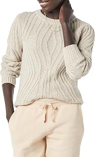 Amazon Essentials Women's 100% Cotton Long Sleeve Crewneck Cable Knit Sweater