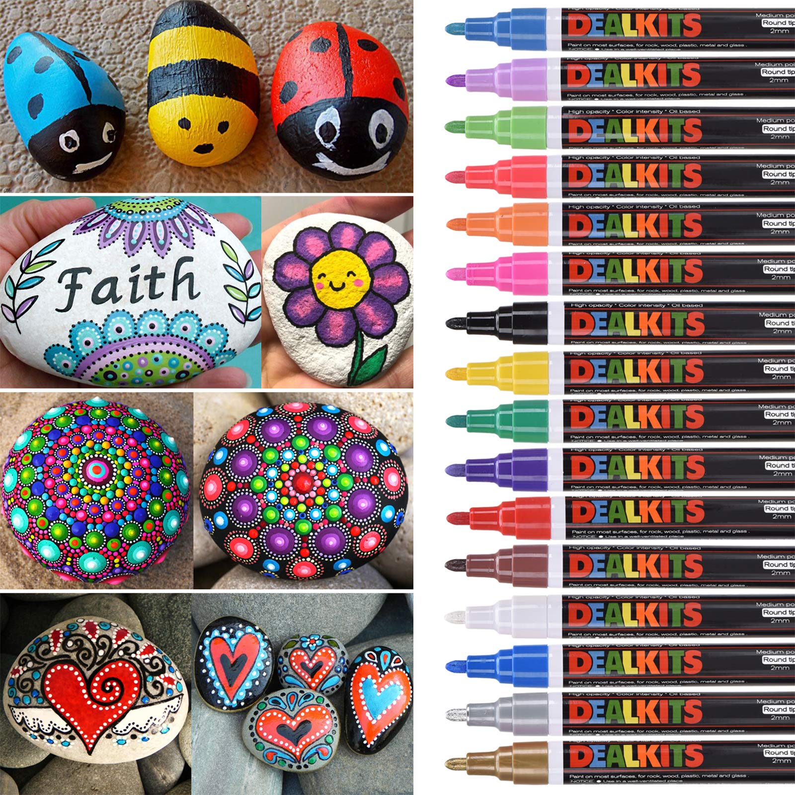 DealKits 16 Farben Wasserdicht Acrylstift Permanent Marker zum Steinbemalen