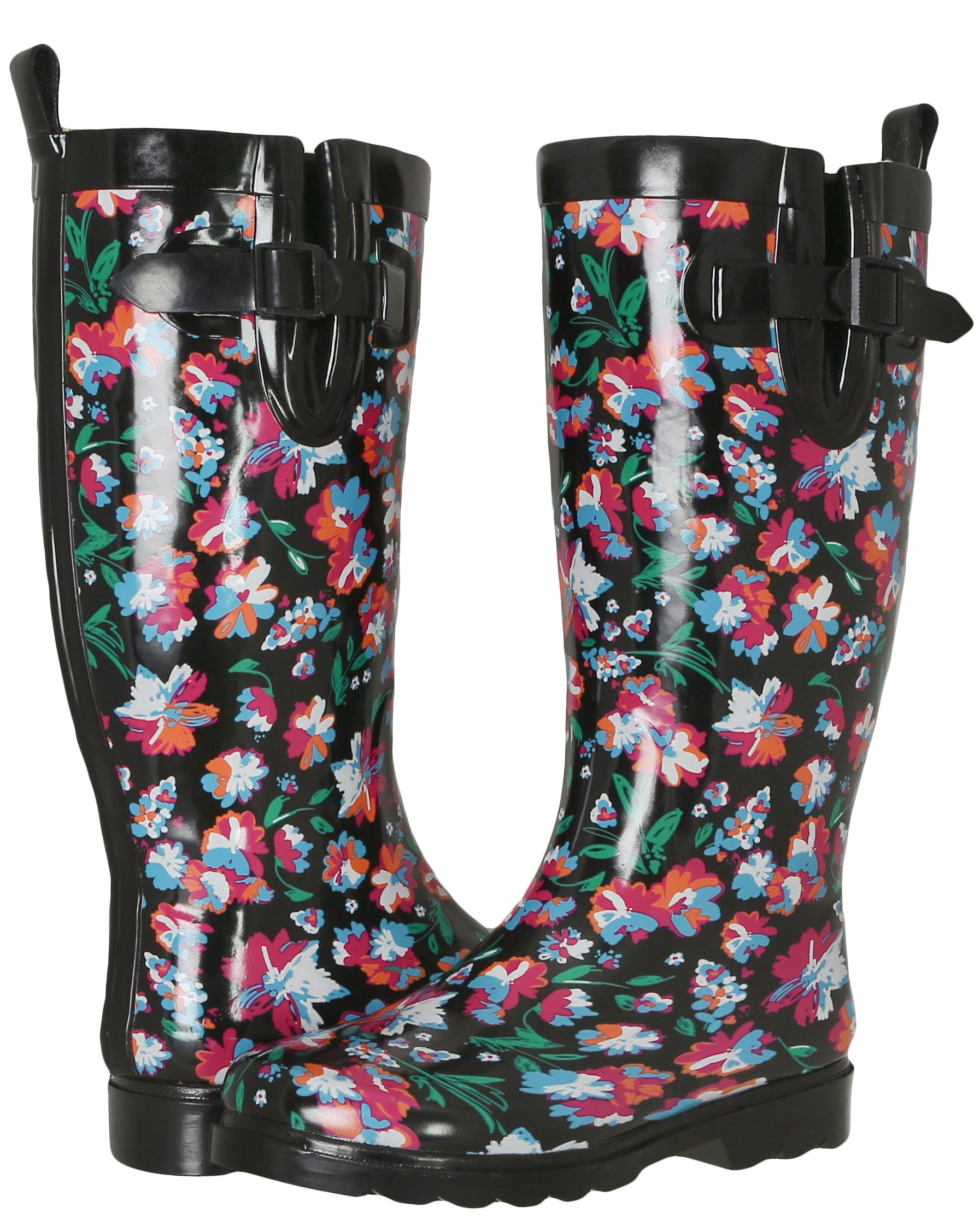 Capelli New York Women's Shiny On The Dot Printed Rubber Rain Boot