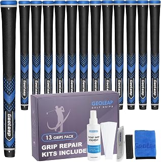 Geoleap Golf Grips Set of 13 with All Repair Kits -High Shock Absorption, Soft rubber Golf Club Grip, All Weather Control Golf grip for men and women.