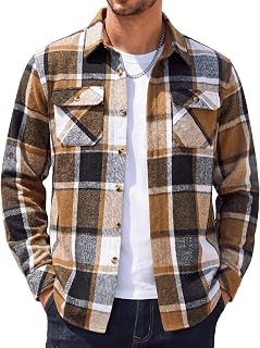 COOFANDY Mens Flannel Shirt Long Sleeve Shirt Fashion Plaid Jacket Casual Button Down Shirt with Pockets
