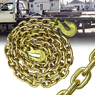FITHOIST G80 Transport Binder Chain 3/8 Inch x 10 Foot | Tow Chain with Clevis Grab Hooks | 7,100 lbs Safe Working Load | Heavy Duty Chain for Transporting Towing (3/8'' x 10FT (Yellow Zinc))