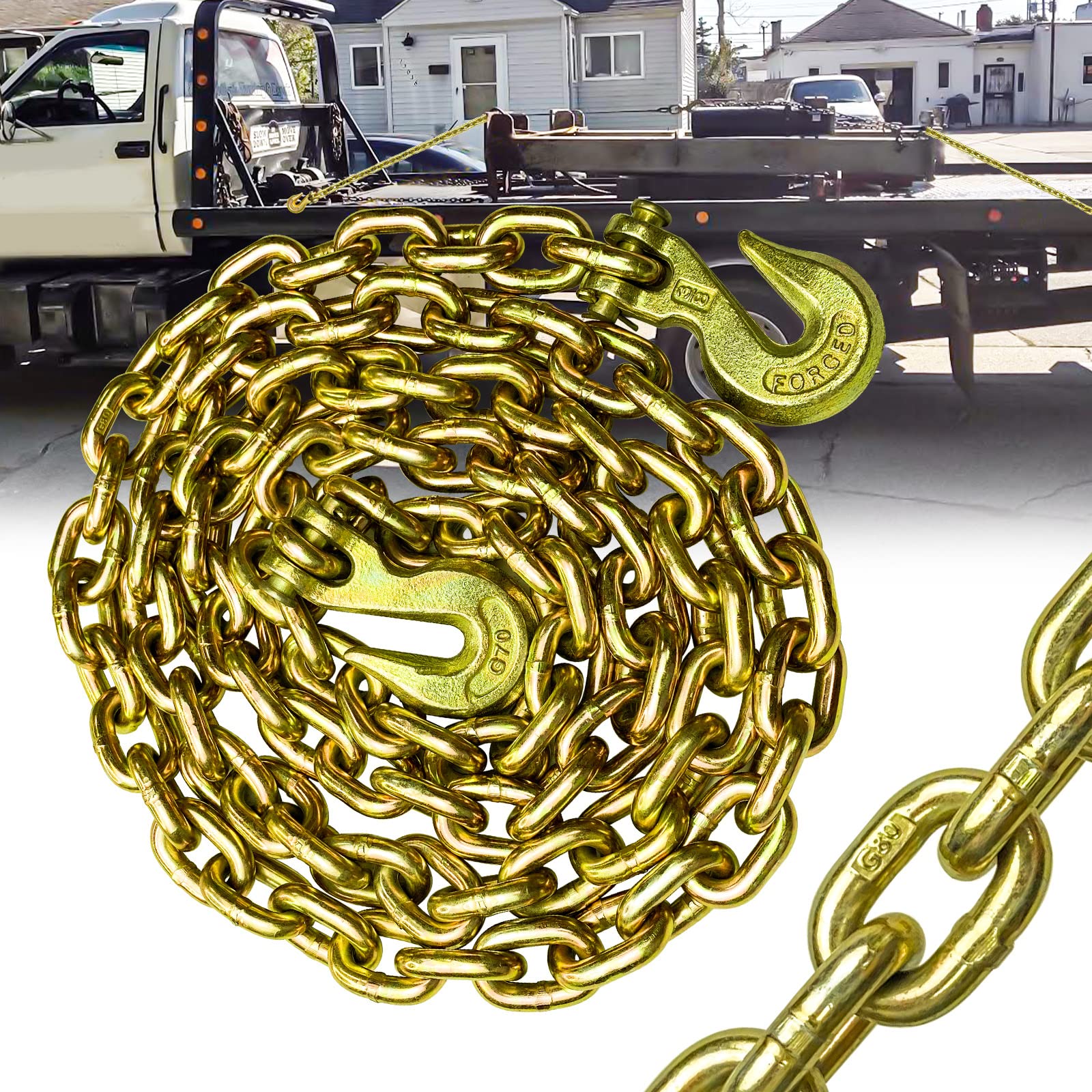 FITHOIST G80 Transport Binder Chain 3/8 Inch x 10 Foot | Tow Chain with Clevis G