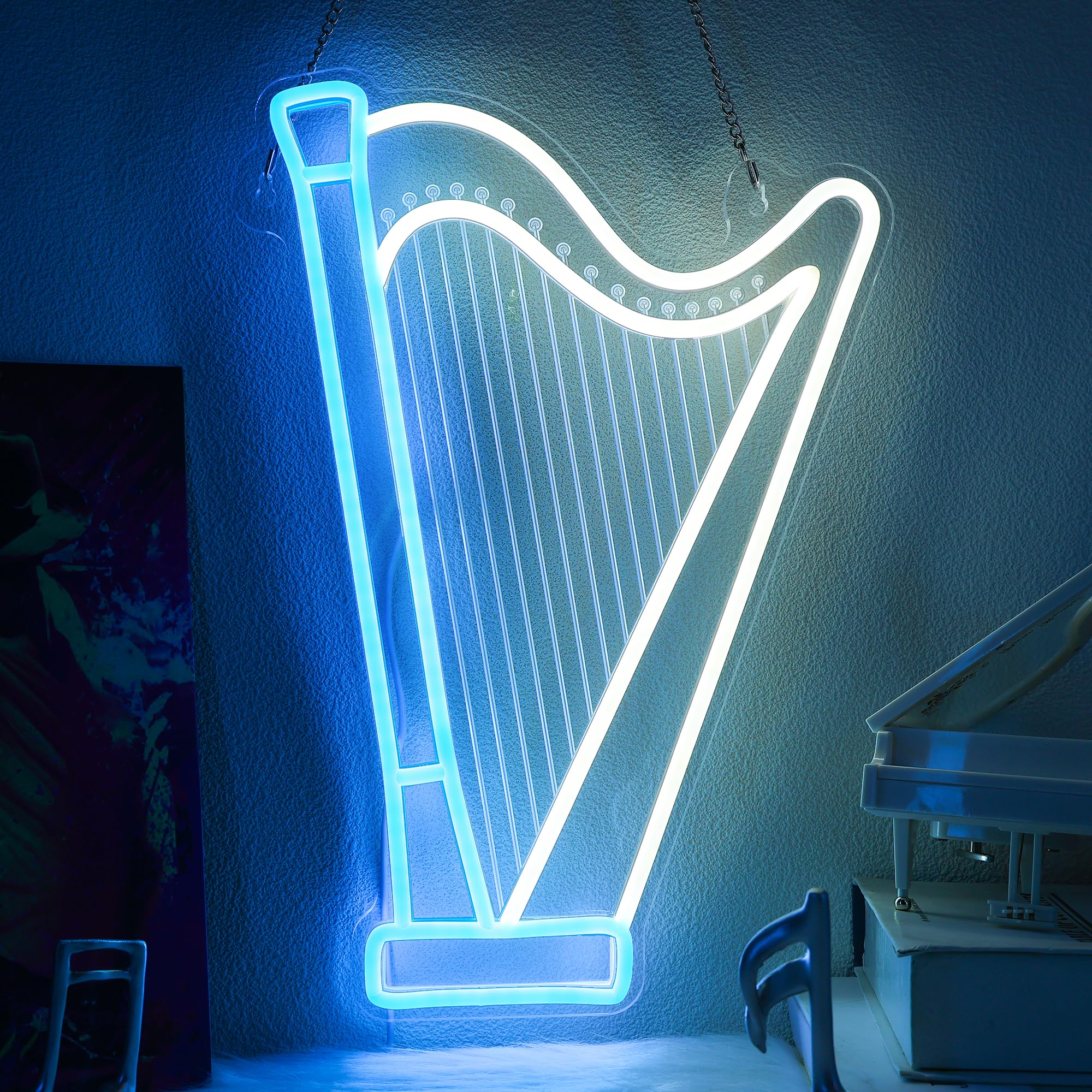 CoolGift Mart Harp Neon Sign, Dimmable LED Harp Room Decor Light With USB Powere