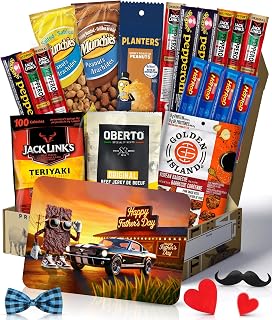 Fathers Day Gift Ideas for Dad Gifts From Daughter, Wife, Son - Beef Jerky and Pepperoni Sticks Snack Box Care Package - Cool Step Dad Fathers Day Gift Basket for Men, Perfect for Boyfriend, Father's, Husband, Grandpa, Uncle - Cadeau Fete Des Peres - Cadeau Homme