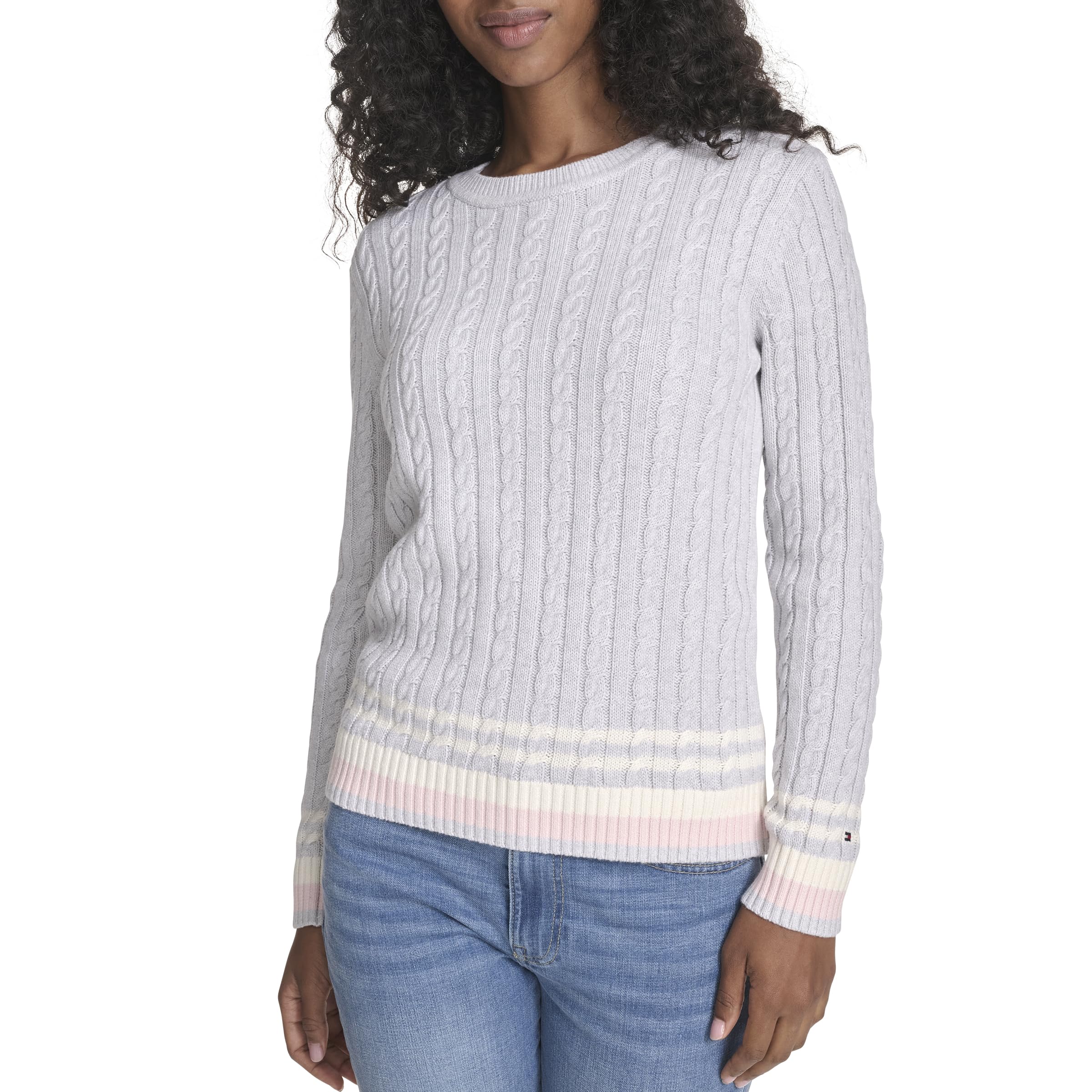 Tommy Hilfiger Women's Cotton Crewneck Cable Sweater