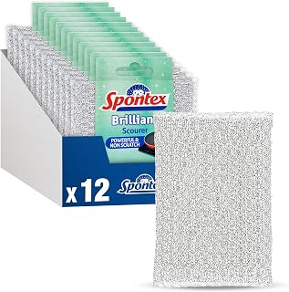 Spontex Brilliant Scourers Value Pack | Powerful, Non Scratch & Recommended by Tefal | 13 x 8.5 cm | 12 Count