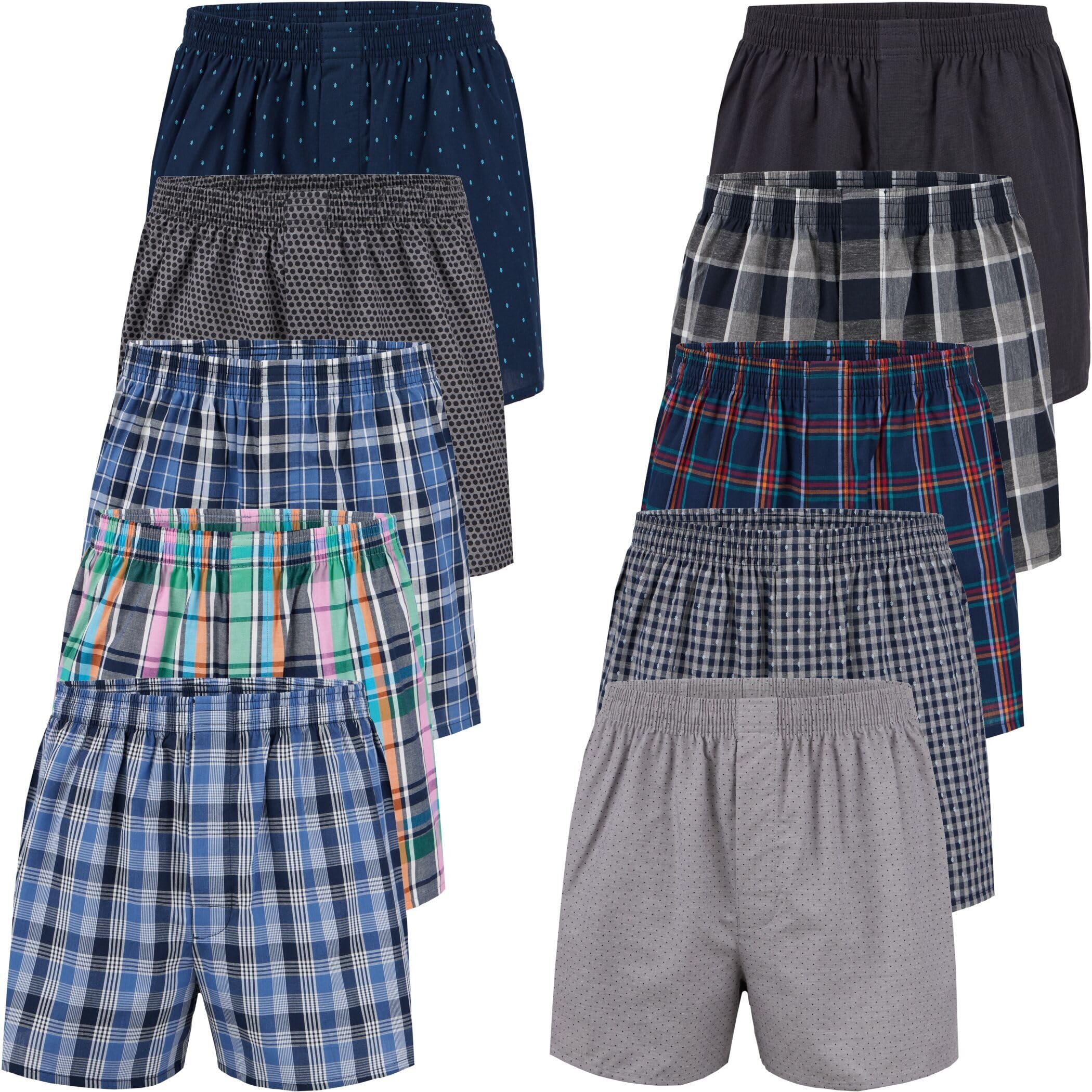 City Life Pack of 10 Men's Boxer Shorts, 100% Cotton, Breathable Woven Boxers, C