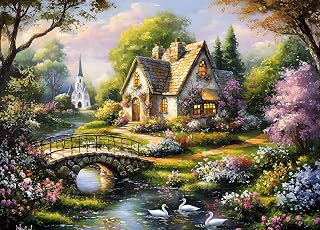Beautiful Cottage Jigsaw Puzzles 1000 Pieces for Adults | Large Poster Included, Back Letters Hints/A-D Sections, Dust-Free, Finished Size 27.56×19.69inch, Family Indoor Activity