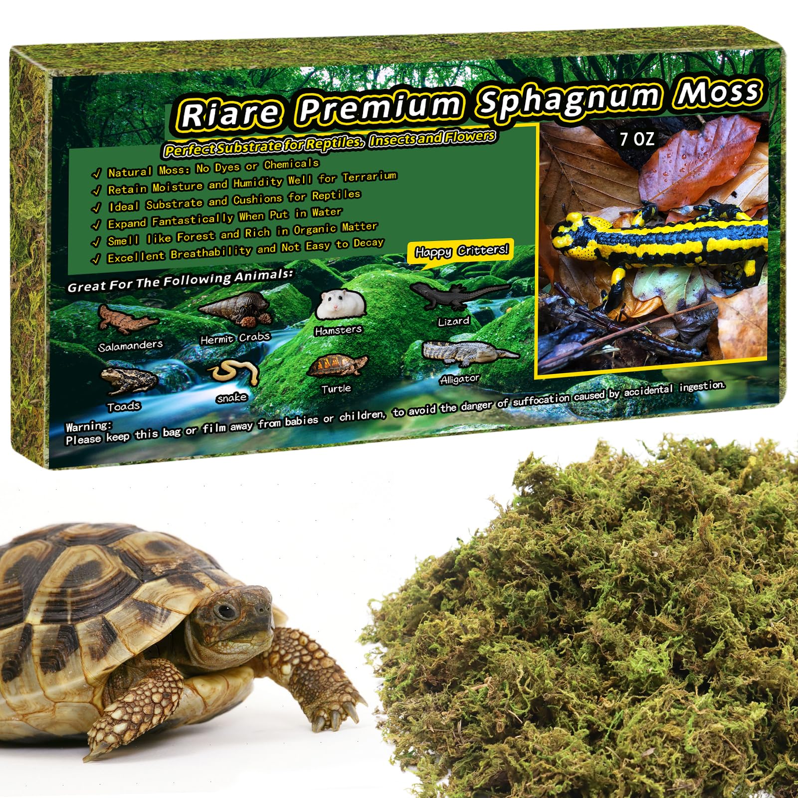 Riare Reptile Sphagnum Moss 200g, Natural Forest Substrate Bedding | Ideal Moist