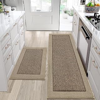 BEQHAUSE Kitchen Rugs Set of 2, Non Slip Washable, 24"x36"+24"x60", Taupe | Kitchen Mats for Floor, Extra Absorbent and Stain Resistant Kitchen Runner Rugs for Laundry, Entryway, Hallway & Sink