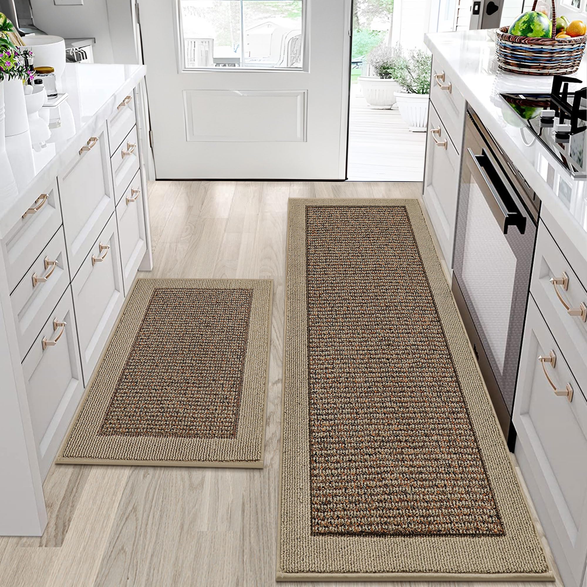 BEQHAUSE Kitchen Rugs Set of 2, Non Slip Washable, 24"x36"+24"x60", Taupe | Kitc