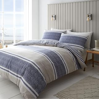 Catherine Lansfield Blue Stripe Double Duvet Cover and Pillowcase Set