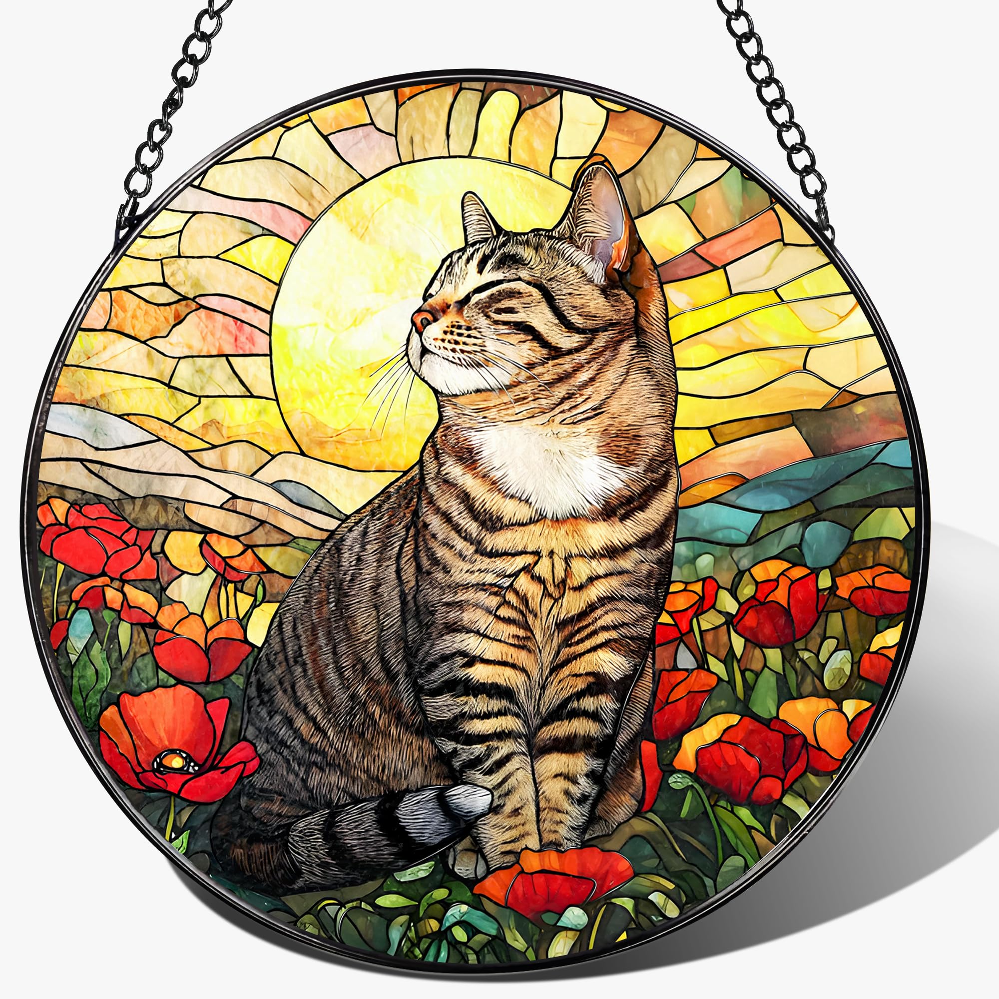 Stained Glass Window Hanging, 8 Inch Cat Stained Glass Ornament, Suncatchers for