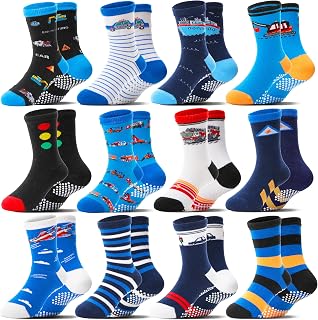 Welwoos 12 Pairs Baby Boys Toddlers Grips Socks Non Slip Funny Cartoon Cosy Breathable Cotton Anti Skid Socks