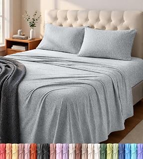 Utopia Bedding Queen Bed Sheet Set 4 Pieces Jersey Cotton Soft Stretch T-Shirt Sheet Set (Light Grey Heather Colour)