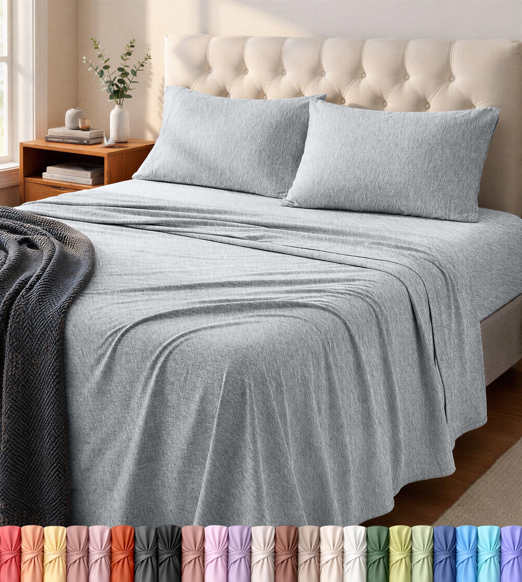 Utopia Bedding Queen Bed Sheet Set 4 Pieces Jersey Cotton Soft Stretch T-Shirt S