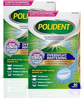 Polident Antibacterial Dental Appliance Cleanser Tablets, 90 Count (2 Pack) | Overnight Whitening, Mouthguard Cleaning Tablets, Suitable For Aligners and Dentures, Kills 99.9% Of Odor-causing Bacteria