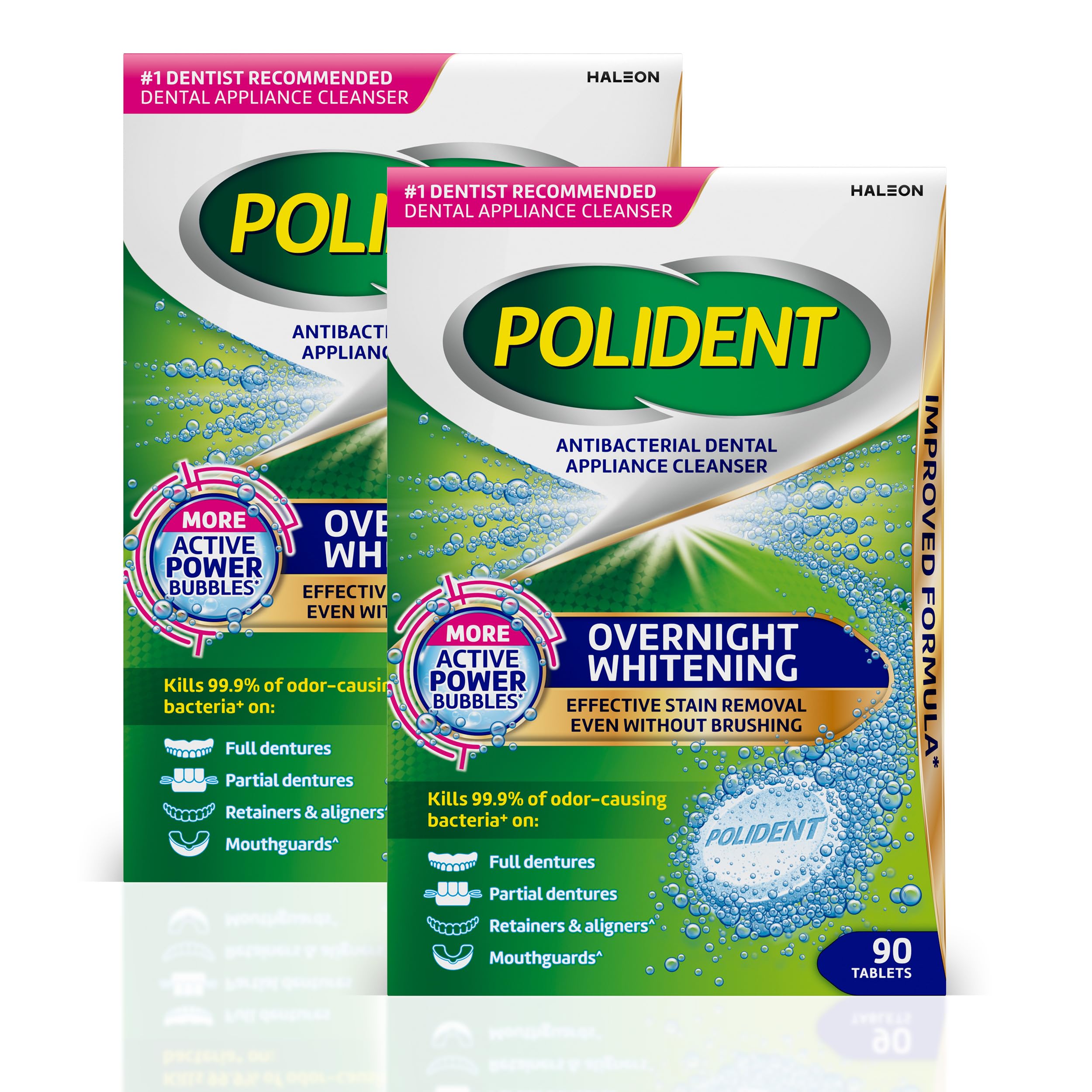Polident Antibacterial Dental Appliance Cleanser Tablets, 90 Count (2 Pack) | Ov