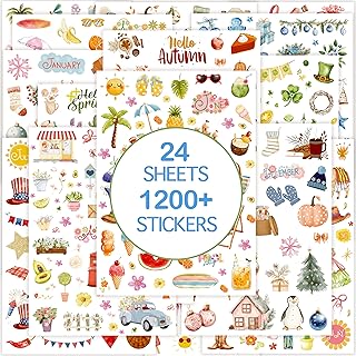 Slapaflife Planner Stickers (24 Page, 1000+ Stickers, Multicolor, Paper, Vintage Style, Holiday &amp; Seasonal Themed, Planner &amp; Scrapbook Accessories)
