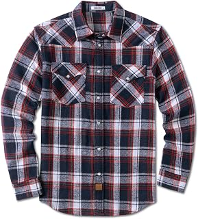COOFANDY Mens Plaid Flannel Shirts Long Sleeve Western Pearl Snap Shirts Fall Button Down Shirt for Men