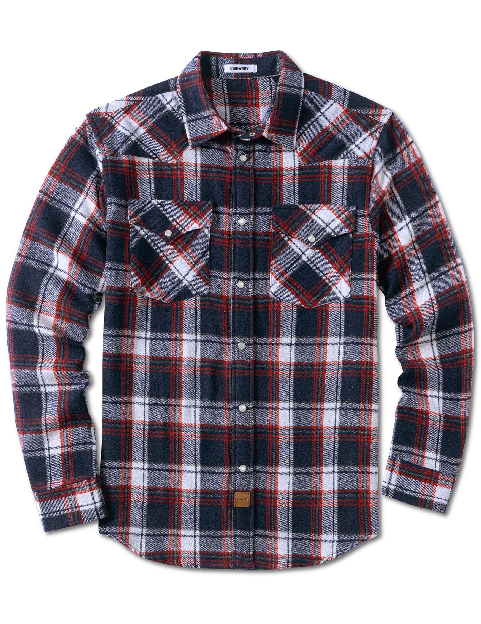 COOFANDY Mens Plaid Flannel Shirts Long Sleeve Western Pearl Snap Shirts Fall Bu