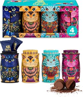Monty Bojangles Kit-Tins Cocoa Dusted Chocolate Truffles Gift Set (4 x 36g) Four Flavours In One, Luxury Chocolatey Truffles - Collectable Cat Tins, Truffles Chocolate Gift Box With Bespoke Design