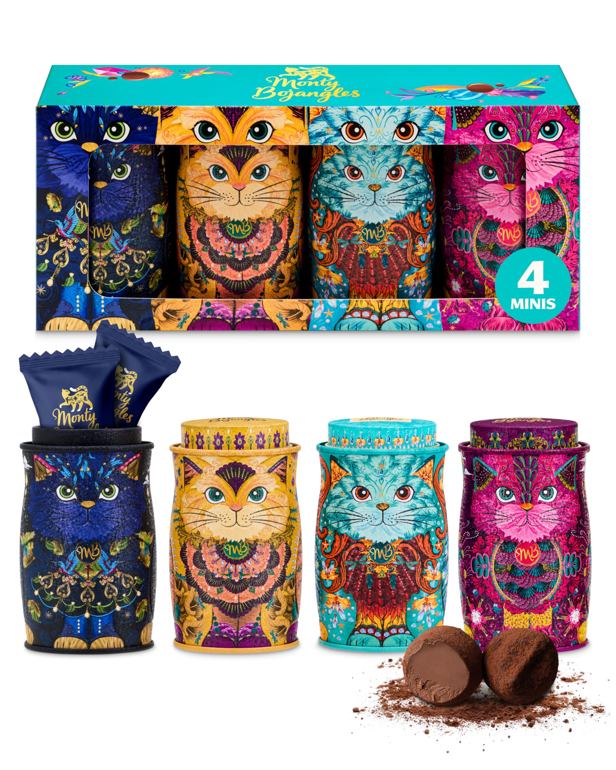 Monty Bojangles Kit-Tins Cocoa Dusted Chocolate Truffles Gift Set (4 x 36g) Four