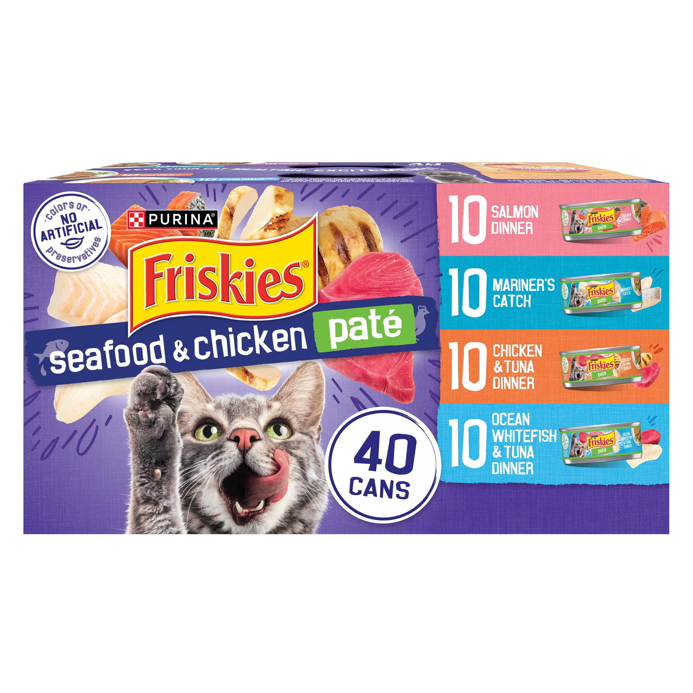 Purina Friskies Pate Wet Cat Food Variety, Seafood & Chicken, (40) 5.5 oz | Mois